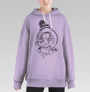 Девочка с мороженым в зимней шапке, Hoodie Long Oversize Fiolet