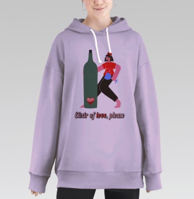 Девушка с красной футболкой и бутылкой любви крупным планом, Hoodie Long Oversize Fiolet