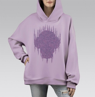 Digiskull / Цифровой череп, Hoodie Mono Fiolet, оверсайз, утепленная