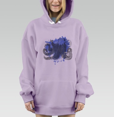 Динамичная иллюстрация синий осьминог и чернила, Hoodie Mjhigh Dig Mel, Fiolet, утепленная