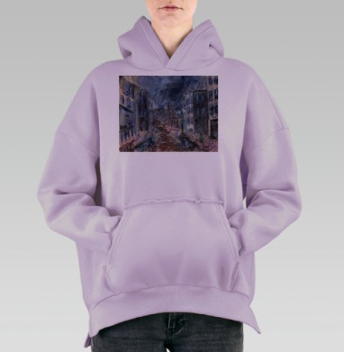 Дождливая ночь старый город акварелью, Hoodie Oversize Fiolet, утепленная