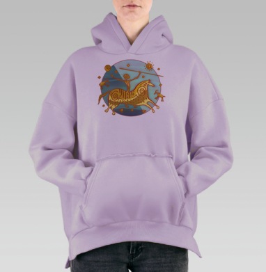 Древний всадник и охота в огненных тонах, Hoodie Oversize Fiolet, утепленная