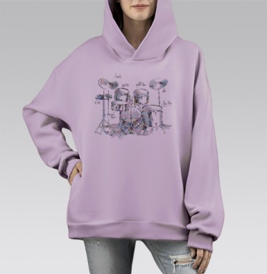 Drums / Барабаны, Hoodie Mono Fiolet, оверсайз, утепленная