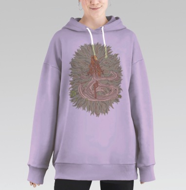 Дух природы: легкая танцующая нимфа с цветами, Hoodie Long Oversize Fiolet