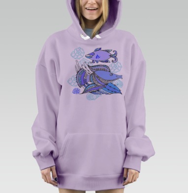 Две рыбы и ракушки, Hoodie Mjhigh Dig Mel, Fiolet, утепленная