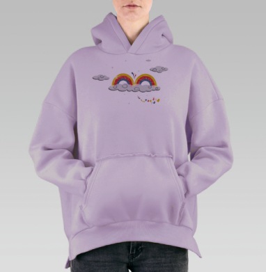 Двойная радуга с надеждой и текстом всё будет хорошо, Hoodie Oversize Fiolet, утепленная