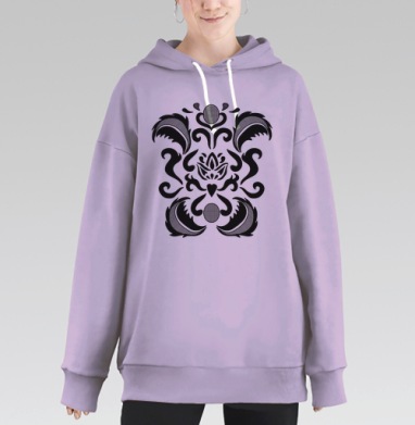 Элегантный чёрно-белый декоративный орнамент, Hoodie Long Oversize Fiolet