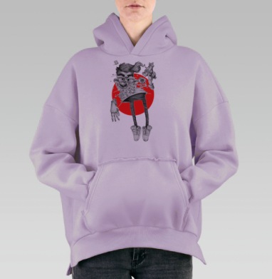Эмоциональный персонаж с футуристическим пистолетом, Hoodie Oversize Fiolet, утепленная