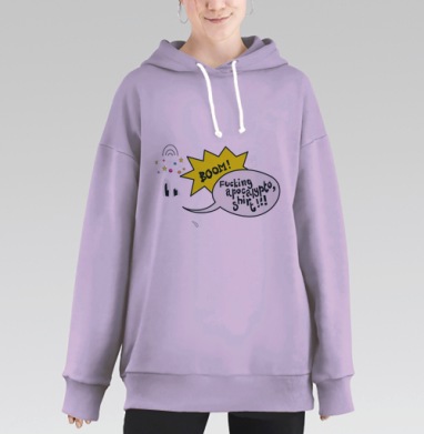 Эмоциональный взрыв в стиле поп-арт с надписью BOOM shirt, Hoodie Long Oversize Fiolet