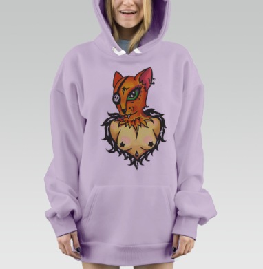 Эпатажный кот с пиратским глазом и женственным обликом, Hoodie Mjhigh Dig Mel, Fiolet, утепленная