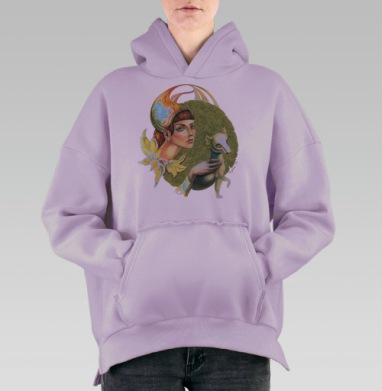 Фэнтези портрет девушки с мифическим существом, Hoodie Oversize Fiolet, утепленная