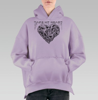 Футболка с готическим сердцем и надписью, Hoodie Oversize Fiolet, утепленная