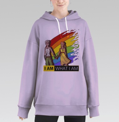 Футболка с радужным принтом «I AM WHAT I AM», Hoodie Long Oversize Fiolet