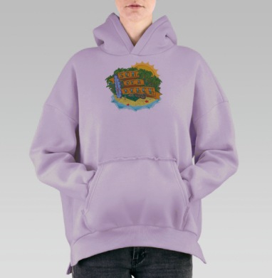 Футболка с ярким принтом Тропический Остров 2024, Hoodie Oversize Fiolet, утепленная