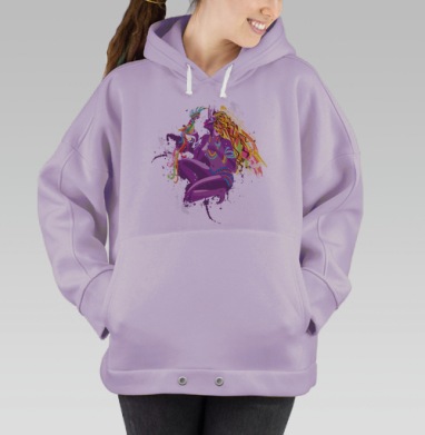 Женщина с фантастической птицей и ярким этно-фьюжн орнаментом, Hoodie Oversize Fiolet