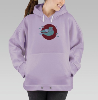Геометрическая птица с листьями на красном фоне, Hoodie Oversize Fiolet