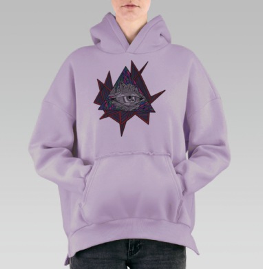 Геометрический Глаз в Абстрактных Формax, Hoodie Oversize Fiolet, утепленная