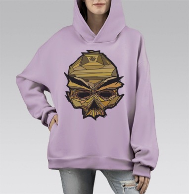Геометрический золотой череп в стиле киберпанк, Hoodie Mono Fiolet, оверсайз, утепленная