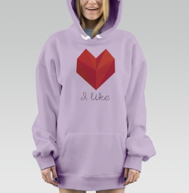 Геометрическое сердце с надписью I like – стиль и эмоции, Hoodie Mjhigh Dig Mel, Fiolet, утепленная