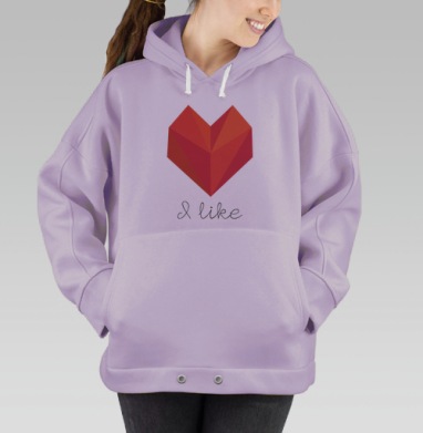 Геометрическое сердце с надписью I like – стиль и эмоции, Hoodie Oversize Fiolet