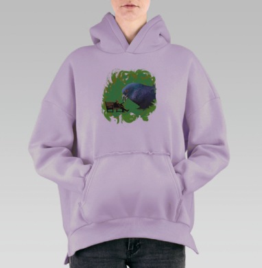 Гигантский голубь и человек на скамейке – сюрреализм, Hoodie Oversize Fiolet, утепленная