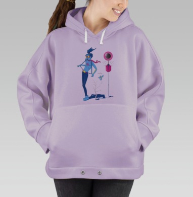 Голубой сюрреалистичный персонаж с ярким стилем, Hoodie Oversize Fiolet