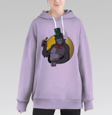 Горилла с сигарой в цилиндре и бутылкой, Hoodie Long Oversize Fiolet