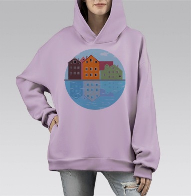 Город у реки, Hoodie Mono Fiolet, оверсайз, утепленная