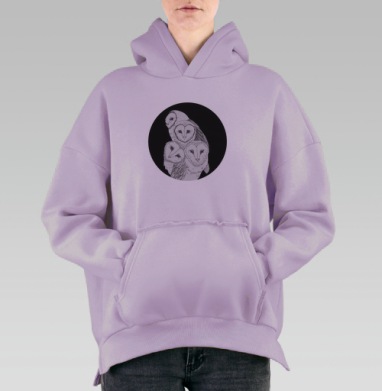 Графика с четырьмя сипухами — символ единства, Hoodie Oversize Fiolet, утепленная