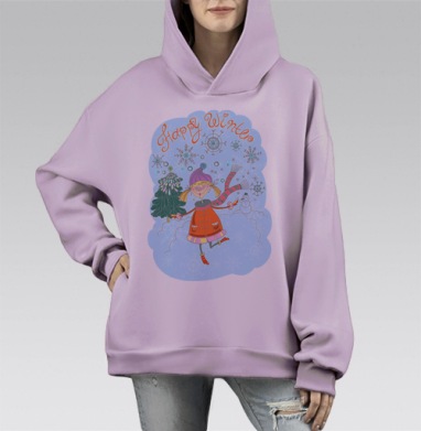 Happy Winter / Счастливой зимы, Hoodie Mono Fiolet, оверсайз, утепленная