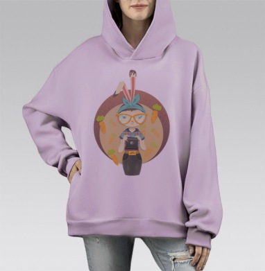 Hipster Bunny / Зайка-хипстер, Hoodie Mono Fiolet, оверсайз, утепленная