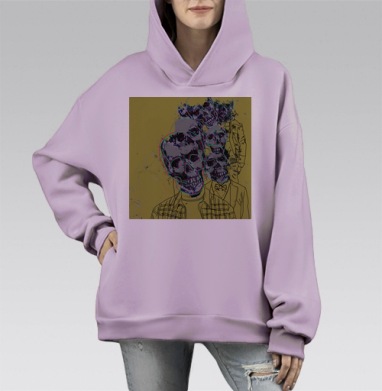 hipster skulls / Хипстерские черепа, Hoodie Mono Fiolet, оверсайз, утепленная