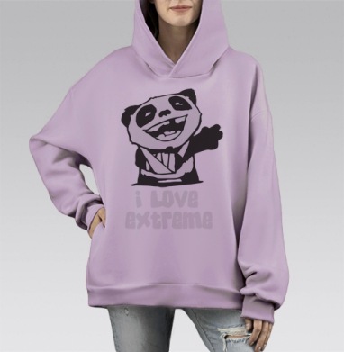 I Love Extreme Pandi / Я люблю экстрим Панди, Hoodie Mono Fiolet, оверсайз, утепленная