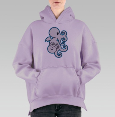 Игристый осьминог с крыльями – оригинальный дизайн, Hoodie Oversize Fiolet, утепленная