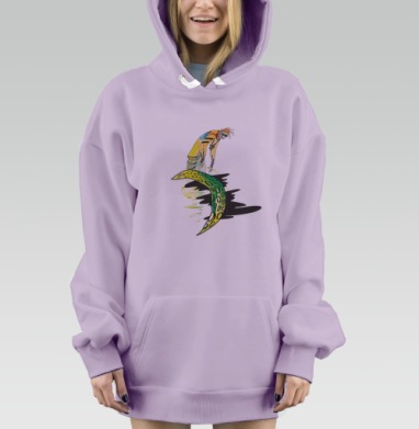 Игривый полет на лунной лодке – акварельный арт, Hoodie Mjhigh Dig Mel, Fiolet, утепленная