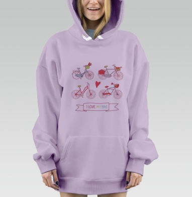 Иллюстрация Веселые Велосипеды с Надписью, Hoodie Mjhigh Dig Mel, Fiolet, утепленная
