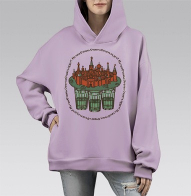 Ироничная карикатура Московский Кремль водка три стакана, Hoodie Mono Fiolet, оверсайз, утепленная