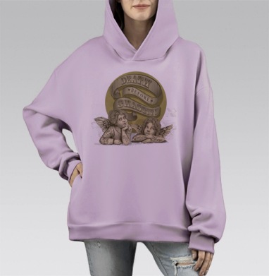 Ироничные херувимы с тату и лозунгом, Hoodie Mono Fiolet, оверсайз, утепленная