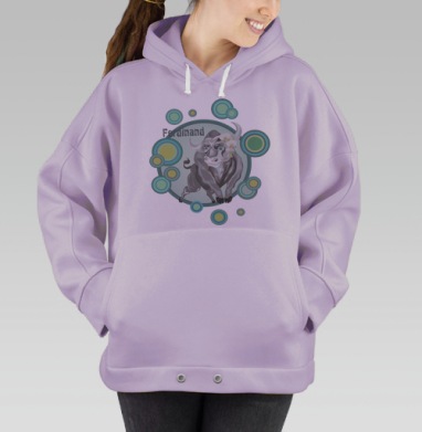 Ироничный арт-постер быка Фердинанда с цветами, Hoodie Oversize Fiolet