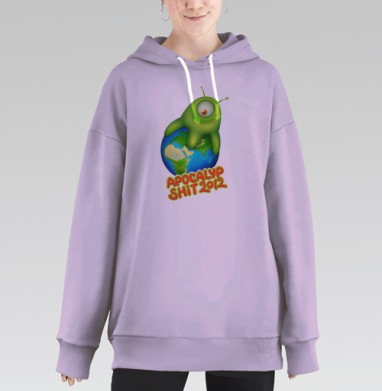 Ироничный пришелец охватывает землю в мультяшном 3D стиле, Hoodie Long Oversize Fiolet