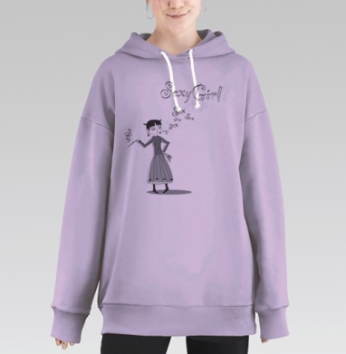 Ироничный саркастичный образ с женщиной и дымом Sex, Hoodie Long Oversize Fiolet
