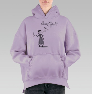 Ироничный саркастичный образ с женщиной и дымом Sex, Hoodie Oversize Fiolet, утепленная