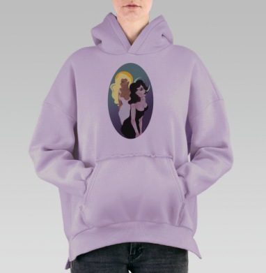 Изысканный дуэт день и ночь в стиле ар-деко, Hoodie Oversize Fiolet, утепленная
