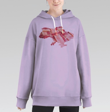 Карта Украины из ломтиков бекона – яркий коллаж, Hoodie Long Oversize Fiolet