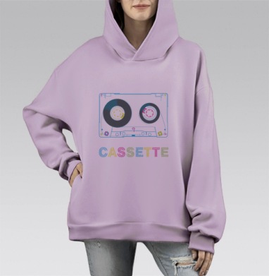 Кассета-иллюстрация, Hoodie Mono Fiolet, оверсайз, утепленная