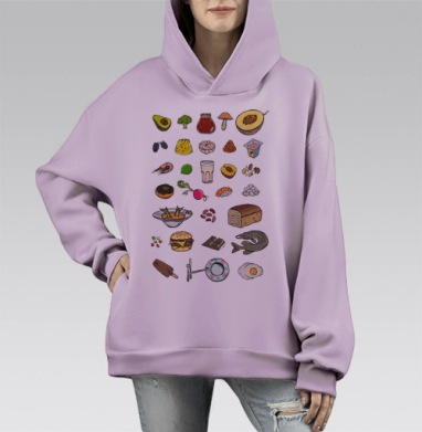 Каталогизация продуктов питания и предметов сервировки на сетке, Hoodie Mono Fiolet, оверсайз, утепленная