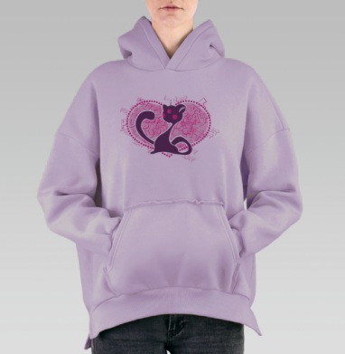Кибер кошка Розовый Поп арт Радиосигнал, Hoodie Oversize Fiolet, утепленная