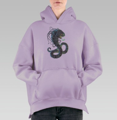 Киберзмея в динамичной позе технологической мощи, Hoodie Oversize Fiolet, утепленная