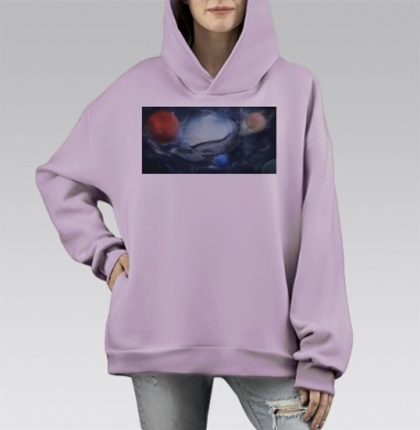 Кит в космосе, Hoodie Mono Fiolet, оверсайз, утепленная