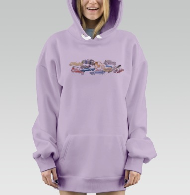 Коллаж «Автомобильная колонна» из реди-мейд материалов, Hoodie Mjhigh Dig Mel, Fiolet, утепленная